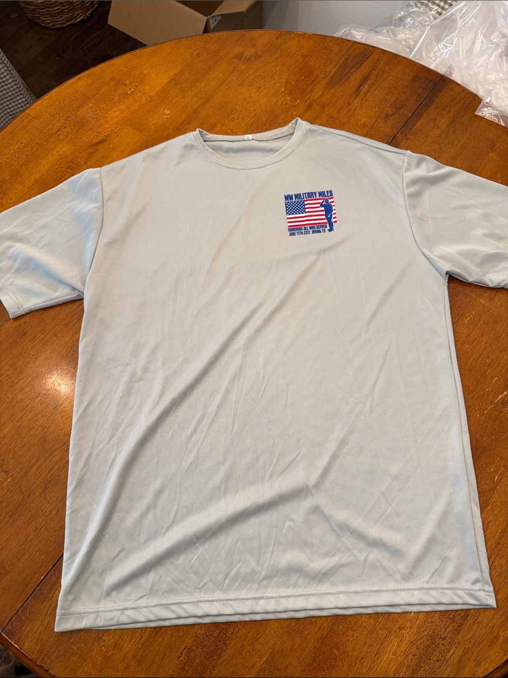 Light Blue Men's Short Sleeve Graphic Tee with American Flag Accent